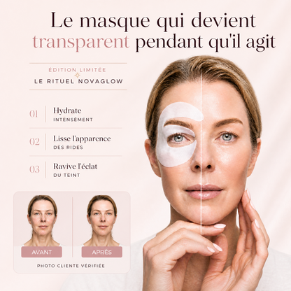 Masque Glowlift+ transparent en action, avant/après